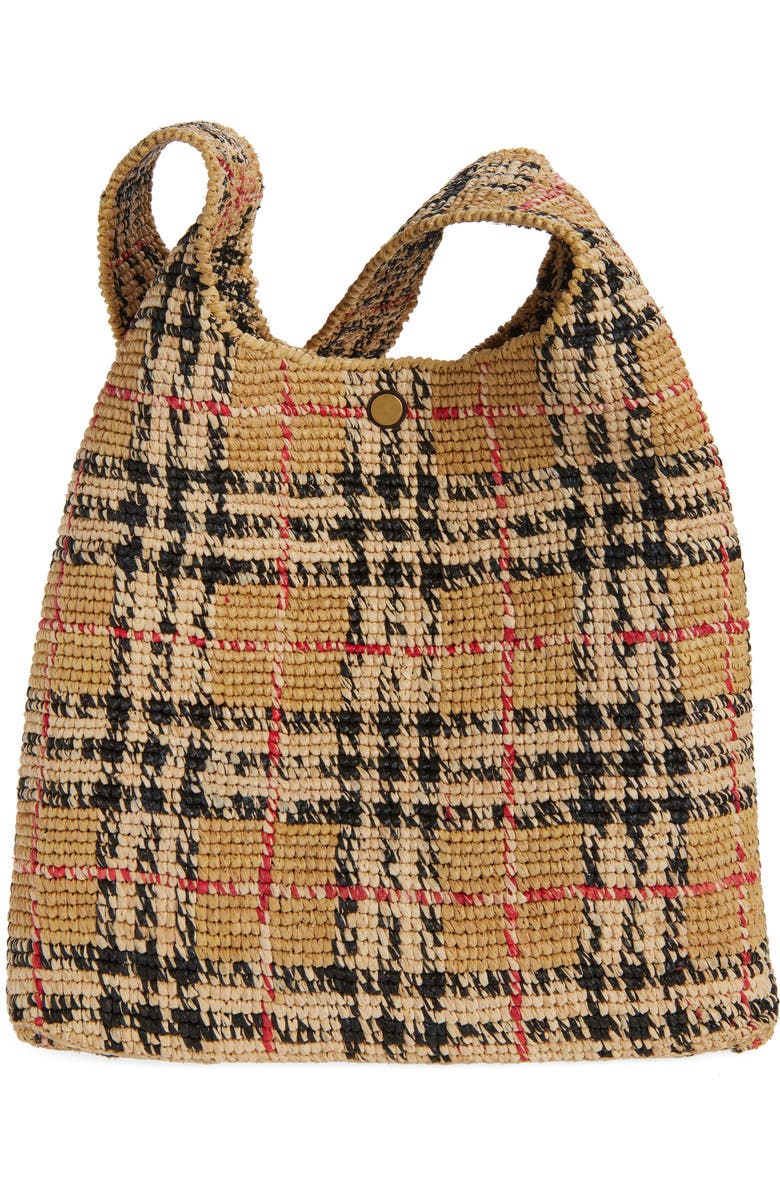 Burberry Margate Check Raffia Hobo Bag, Alternate, color,