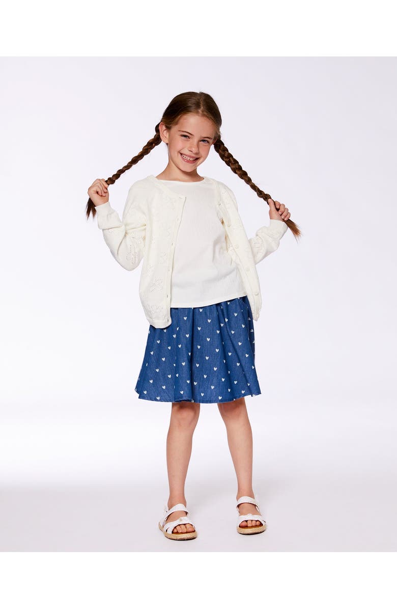 Deux par Deux Little Girl's Printed Chambray Skort Navy Blue And White Hearts, Alternate, color, Navy Blue And White Hearts