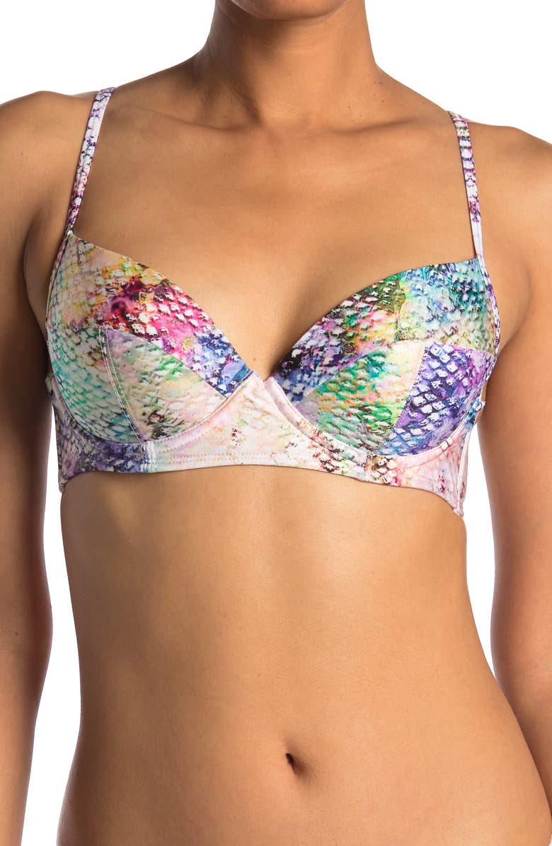 RACHEL Rachel Roy Luminous Snake Printed Bikini Top, Main, color,