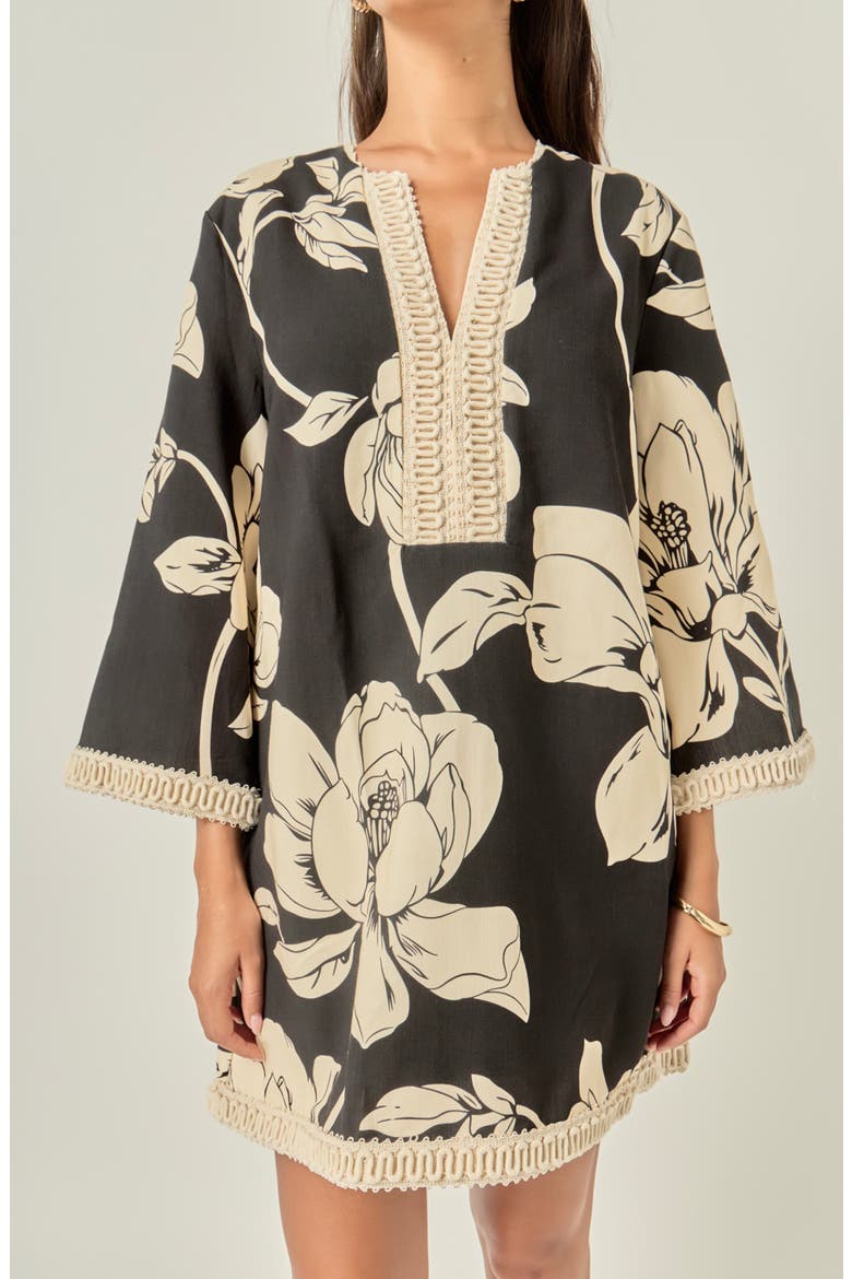 Floral Print Cotton Minidress, Alternate, color, BLACK/ CREAM