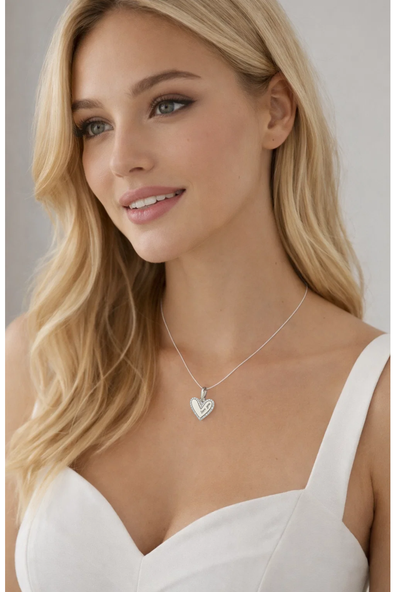 Marina "Love You" Pavé Heart Necklace, Alternate, color, Silver