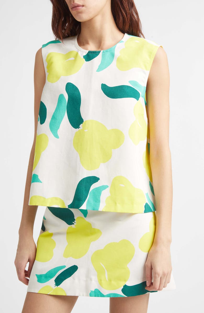Marimekko Erilasia Lemmitty Floral Cotton & Linen Top, Alternate, color, Off White Yellow Green