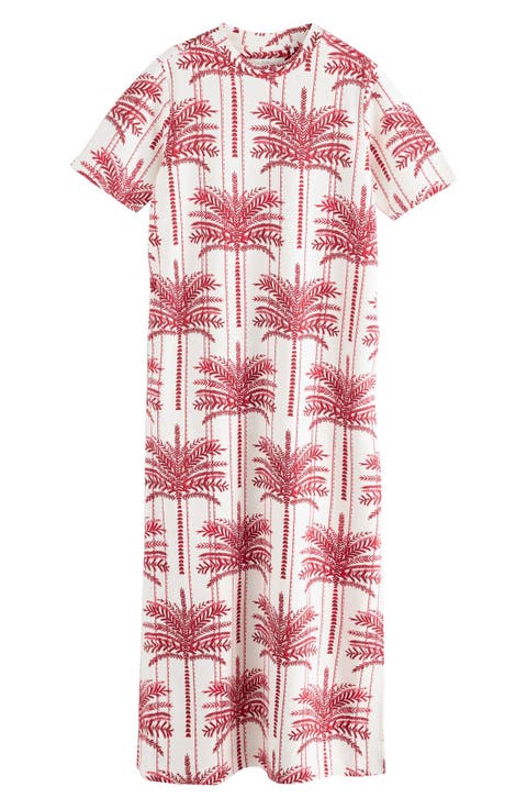 Palm Tree Print Cotton Maxi T-Shirt Dress