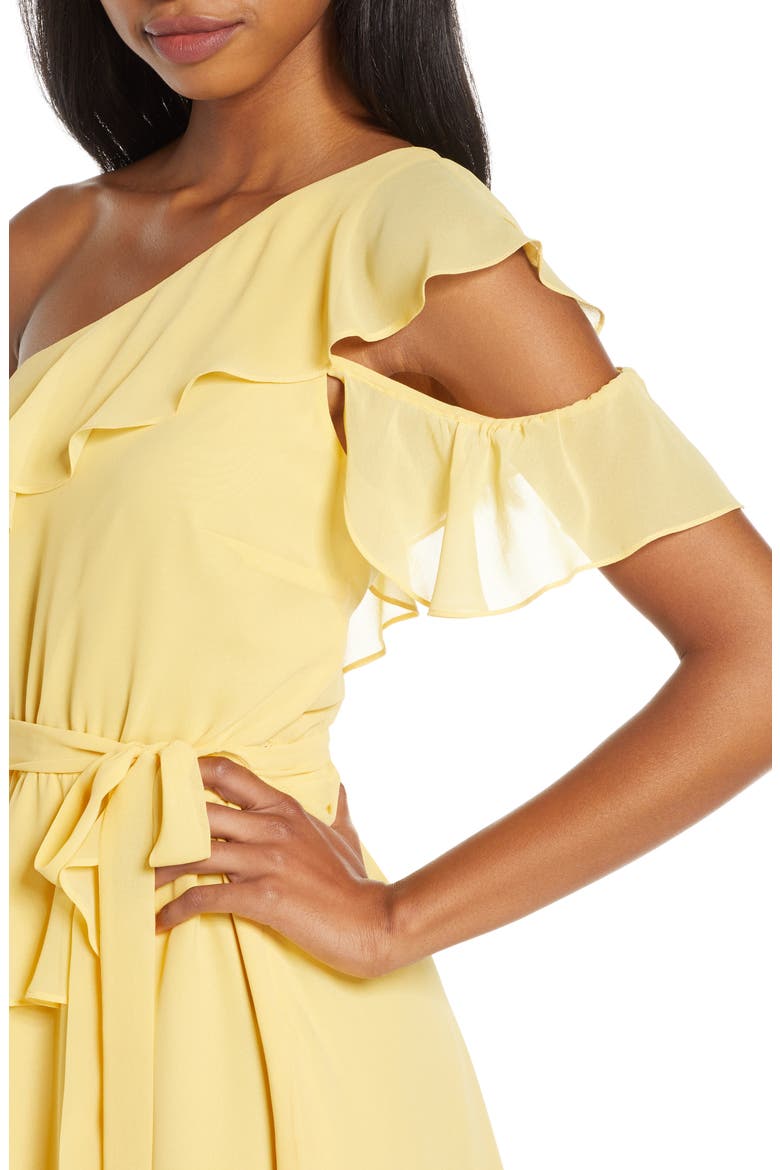 Battle of Flowers One-Shoulder Chiffon Minidress, Alternate, color, SUNSHINE