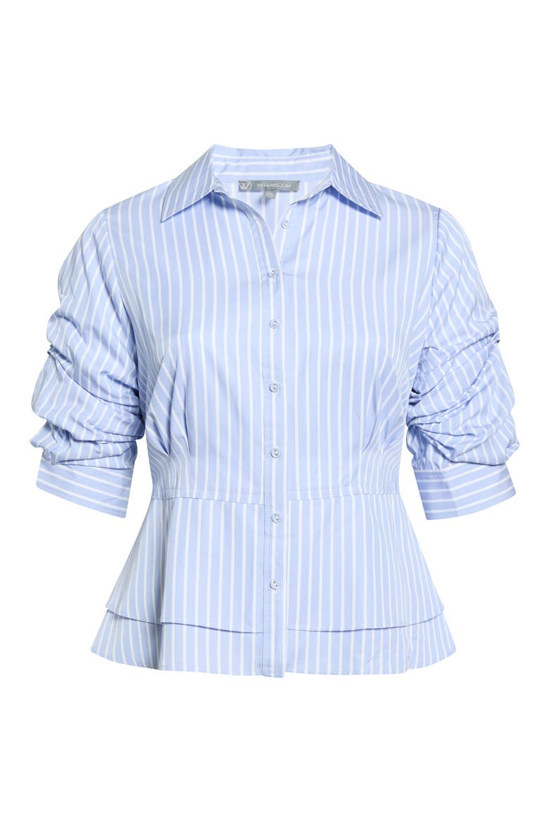 Pinstripe Button-Up Tiered Peplum Shirt, Alternate, color, OXFORD BLUE/ OFF WHITE