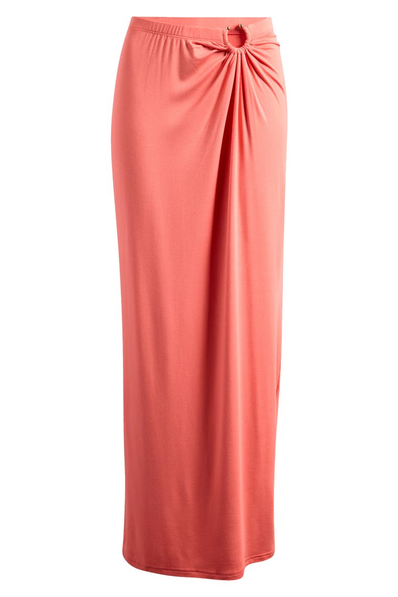 Ruched Jersey Maxi Skirt, Alternate, color, CORAL002