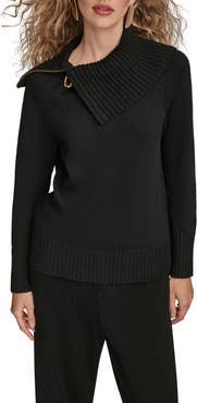 Donna Karan New York Asymmetric Zip Collar Sweater