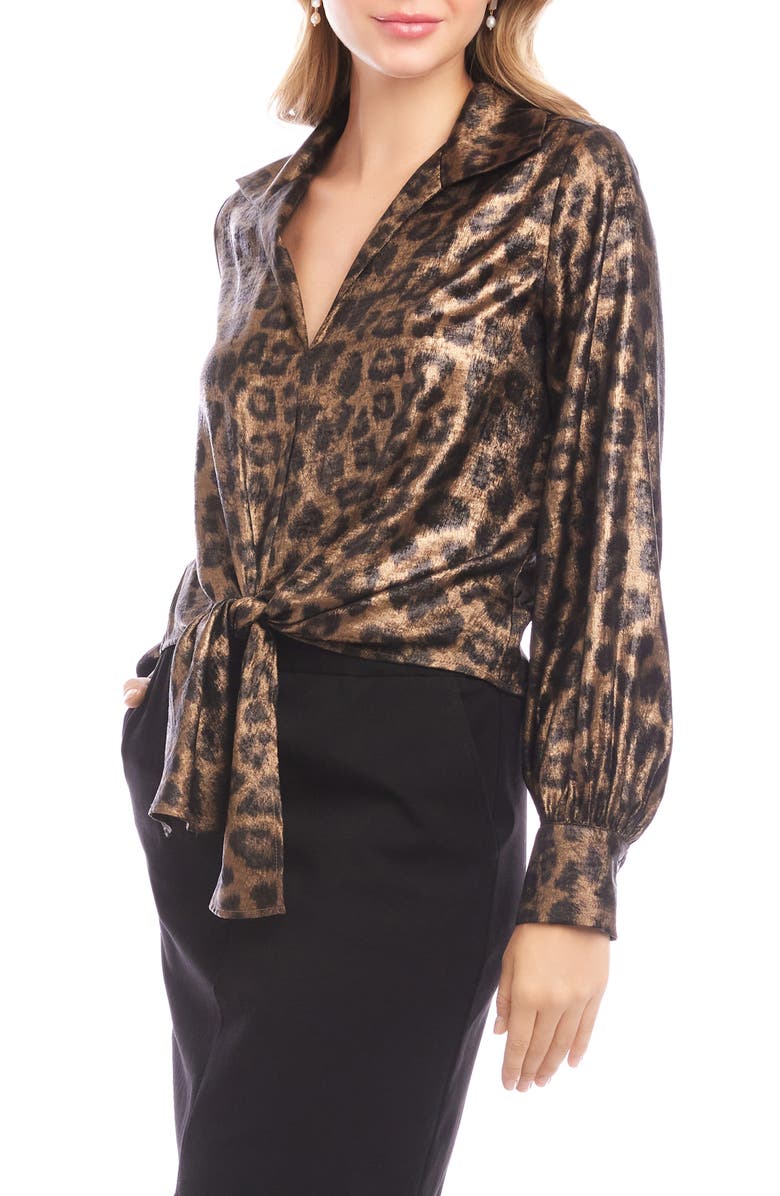 Karen Kane Tie Front Top, Alternate, color, Leopard