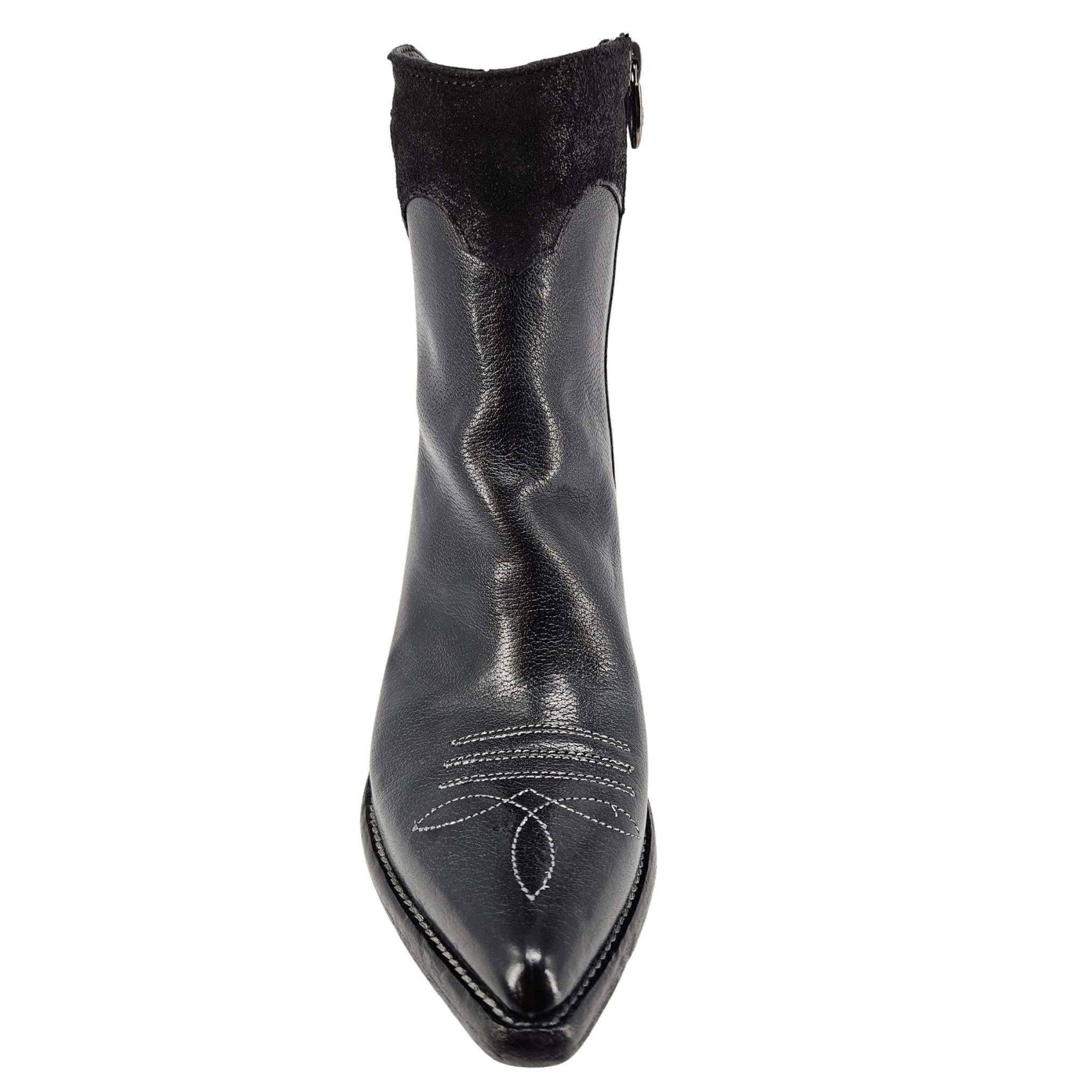 Cowboy Pointy Toe Star Ankle Boots, Alternate, color, black