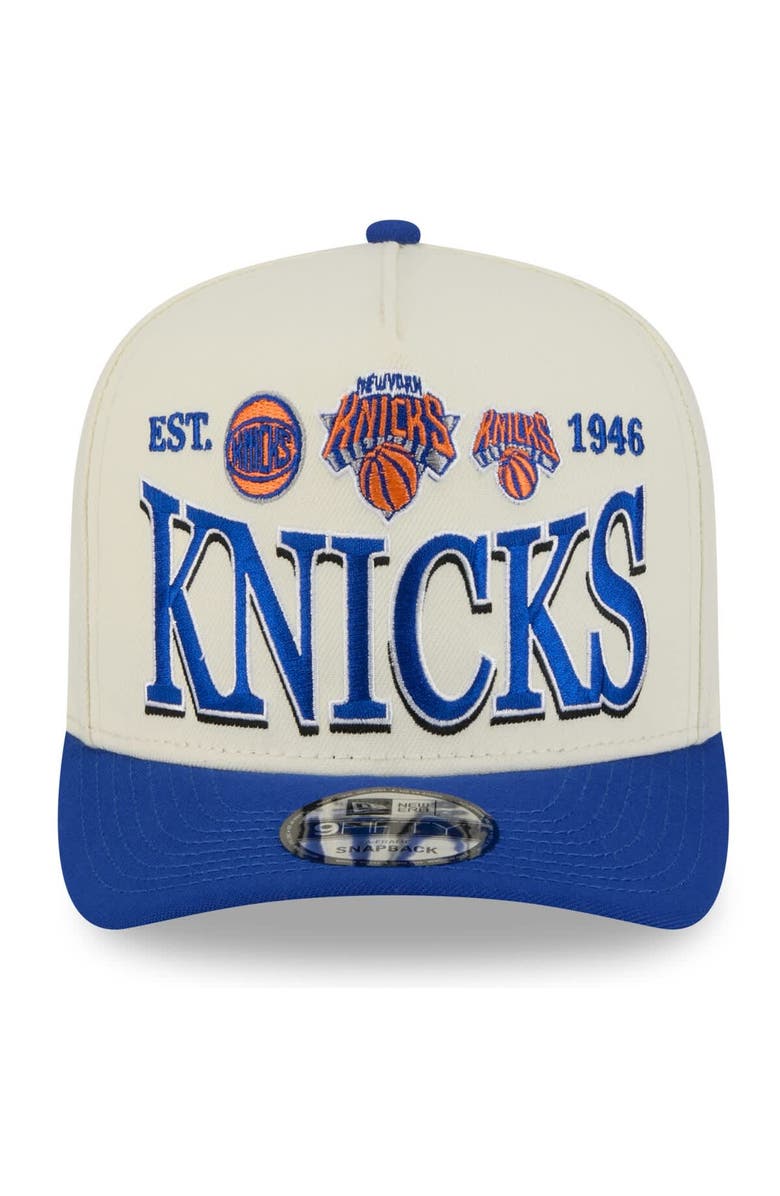New Era Men's New Era Cream/Blue New York Knicks 2026 NBA All-Star Game Stretched Text 9FIFTY A-Frame Snapback Hat, Alternate, color, 