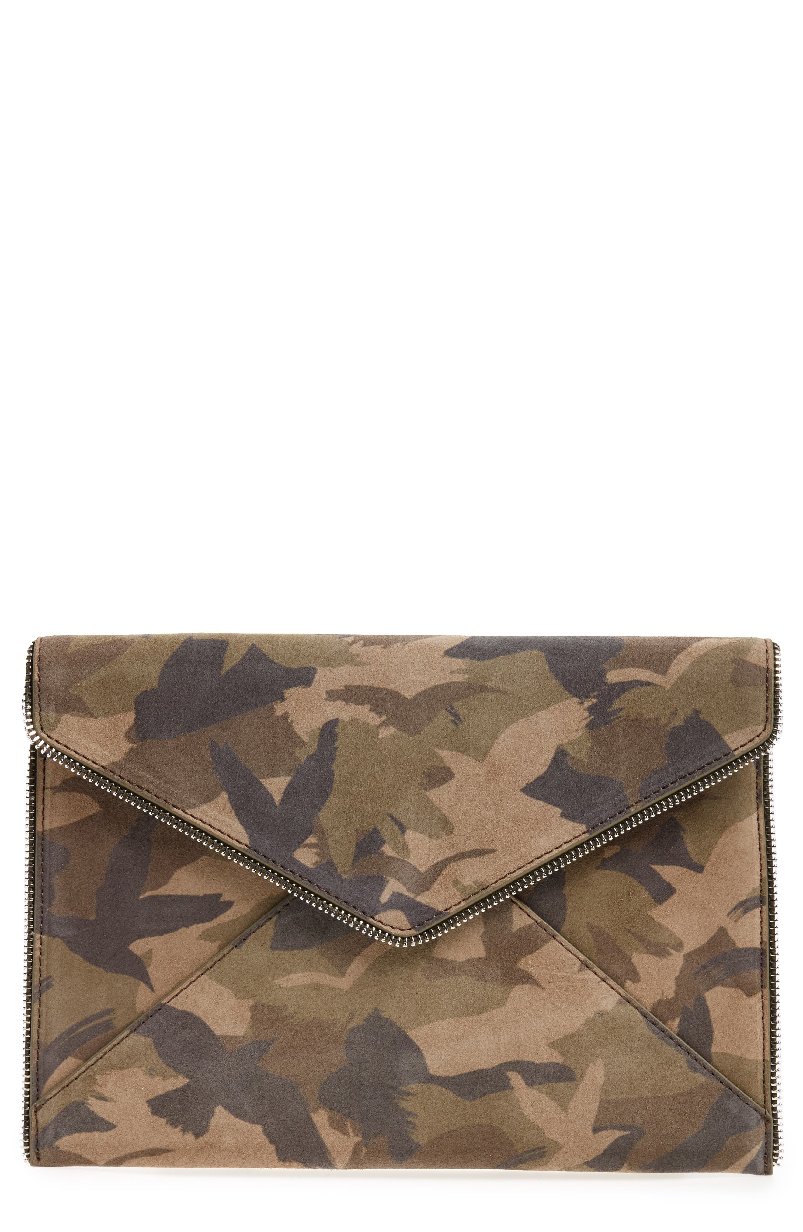 Leo Camo Leather Clutch, Main, color, GREEN CAMO
