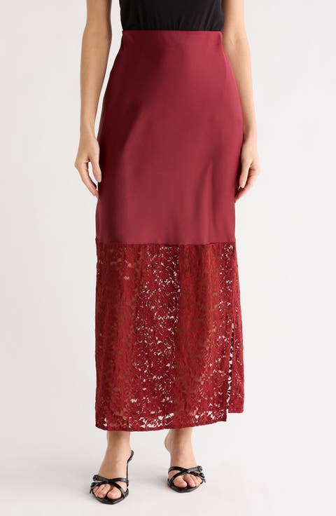 Lace Trim Satin Maxi Skirt