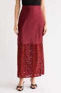 Renee C Lace Trim Satin Maxi Skirt