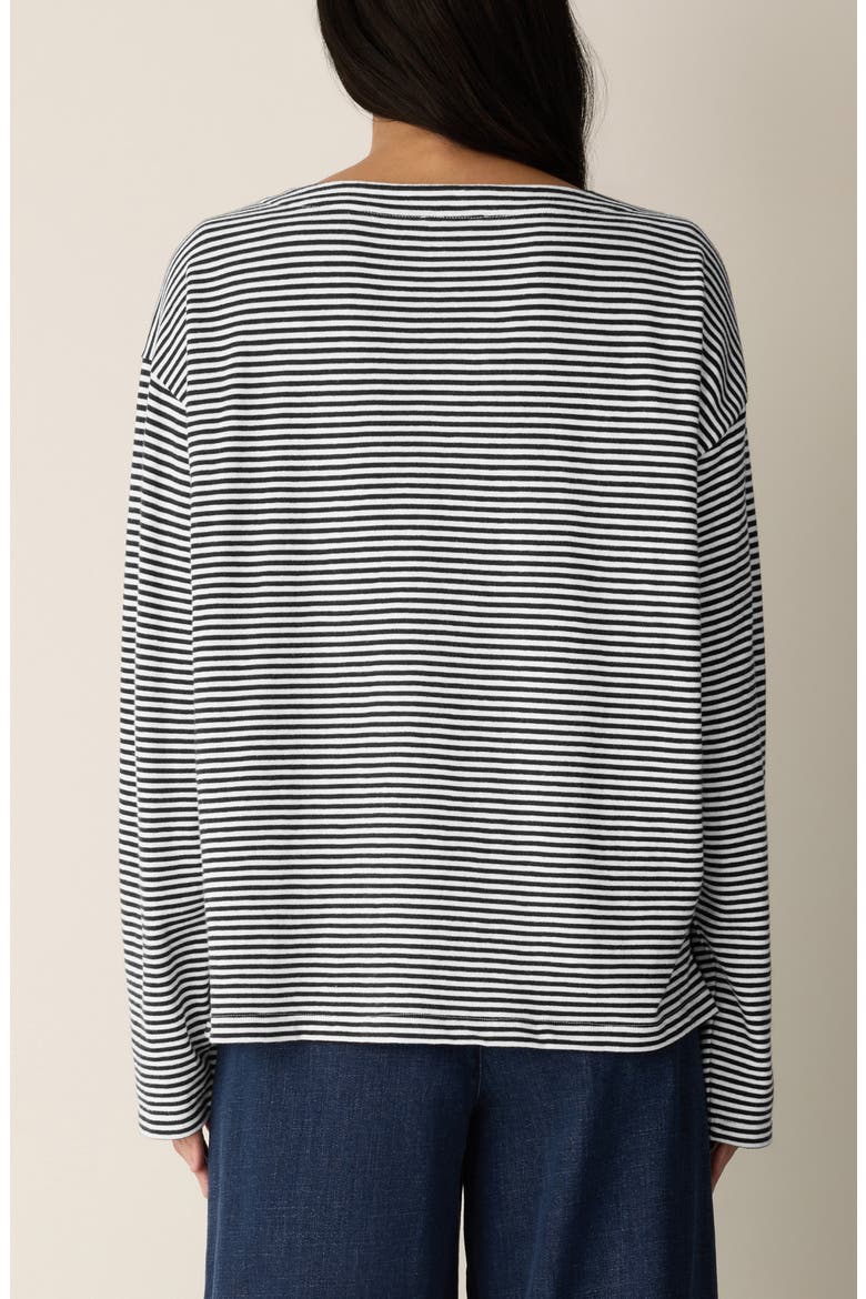 Striped Organic Cotton Bateau Neck Boxy Top, Alternate, color, BLACK WHITE