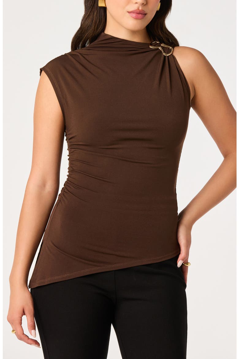 Mindy Ring Detail Ruched Tank, Alternate, color, BROWN