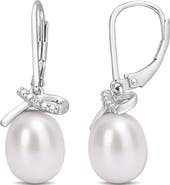 DELMAR Sterling Silver 7.5–8mm Cultured Freshwater Pearl & Diamond Lever Back Earrings - 0.02ct.