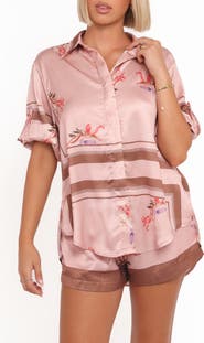 Petal & Pup Lara Floral Print & Stripe Satin Button-Up Shirt