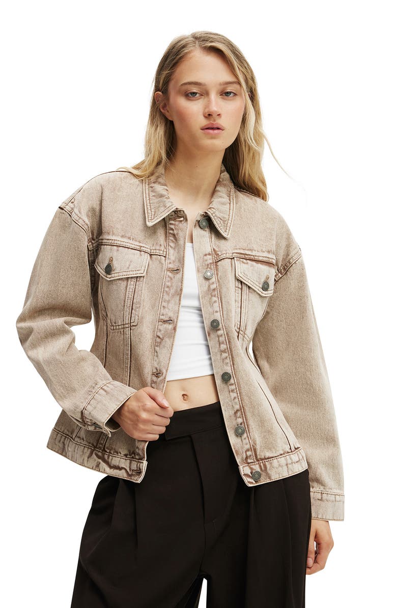 Cotton On Women's Alva Cinched Denim Jacket, Main, color, Brown Stonewash