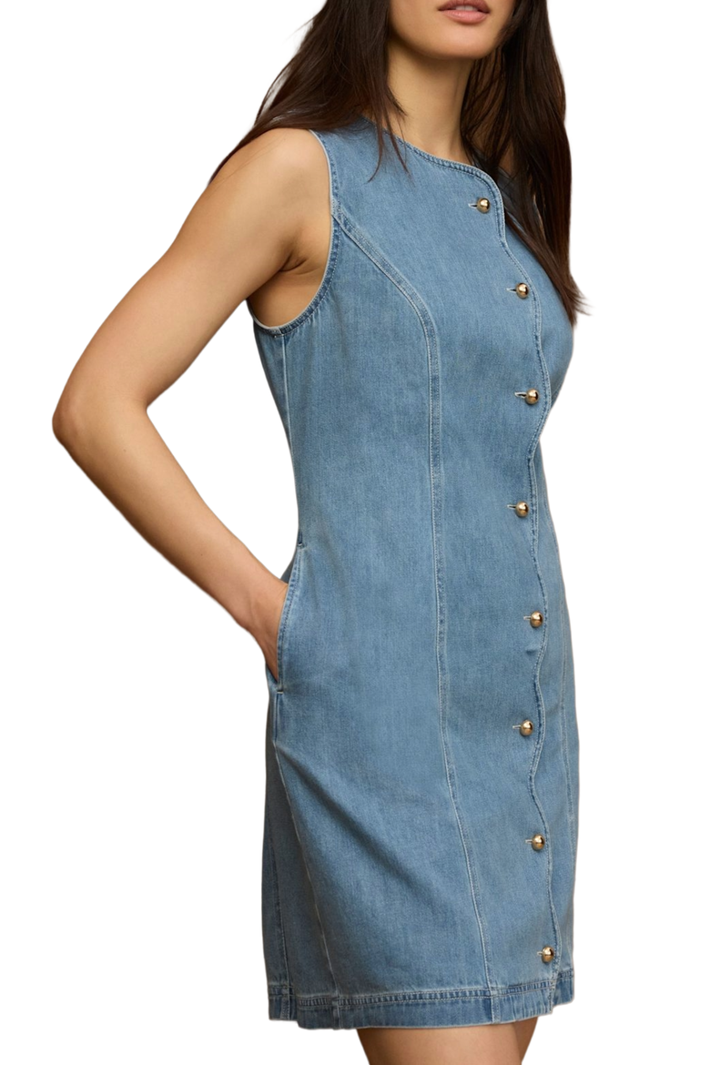 Denim Scallop Mini Shift Dress, Alternate, color, Blue