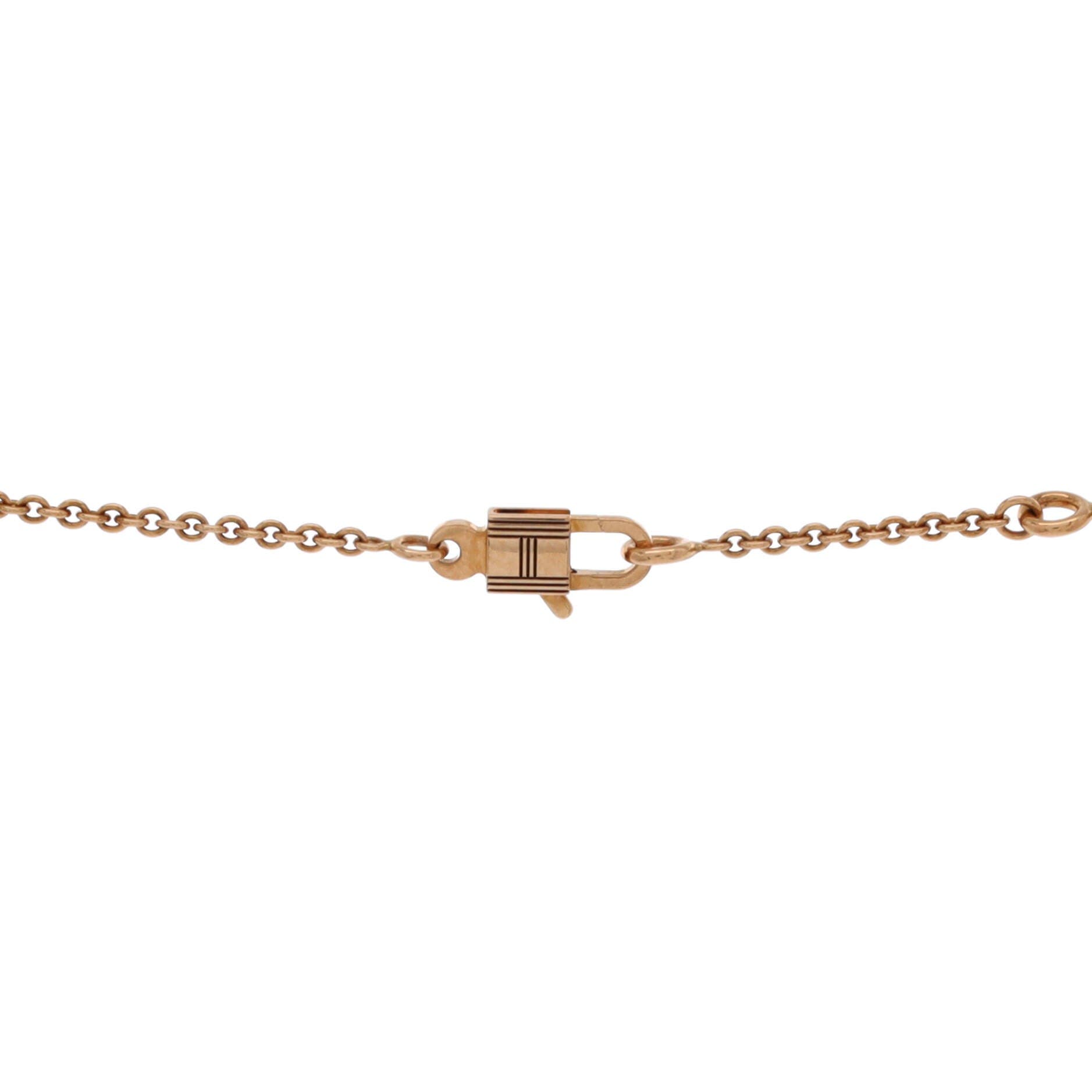 Pre-Owned Hermes Amulettes Cadenas Pendant Necklace 18K Rose Gold with Diamonds, Alternate, color, Rose Gold
