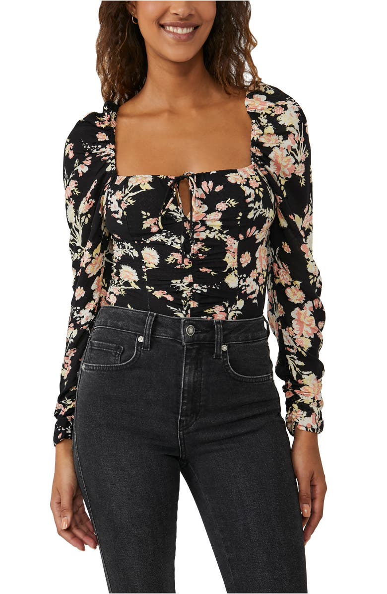 Free People Hilary Print Keyhole Neck Top, Main, color, Black Combo