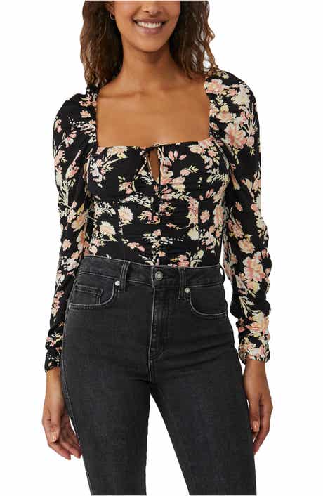Free People Hilary Print Keyhole Neck Top