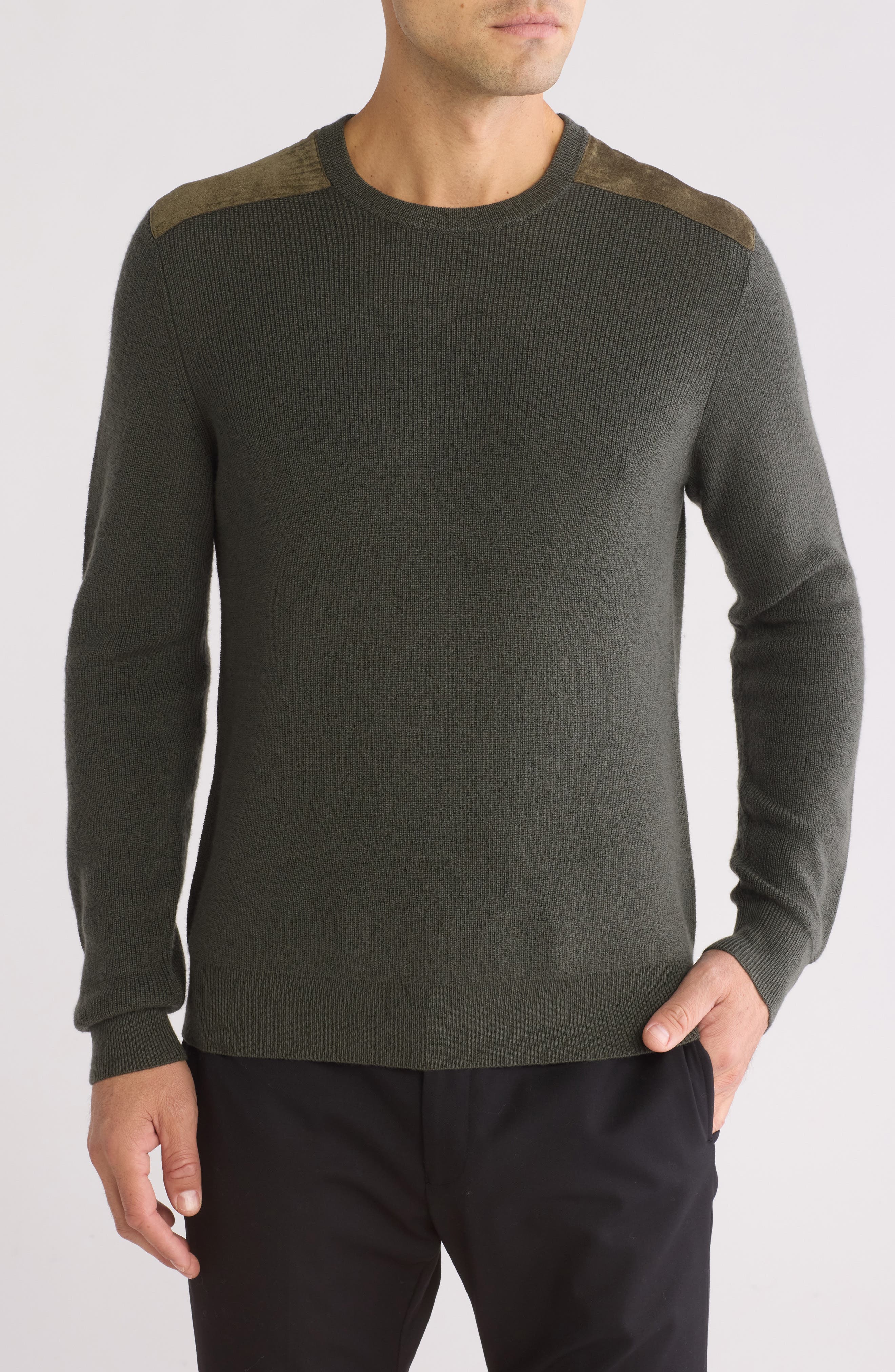 Bruno Magli Faux Suede Patch Merino Wool Sweater