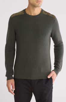 Bruno Magli Faux Suede Patch Merino Wool Sweater