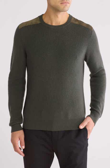 Bruno Magli Faux Suede Patch Merino Wool Sweater