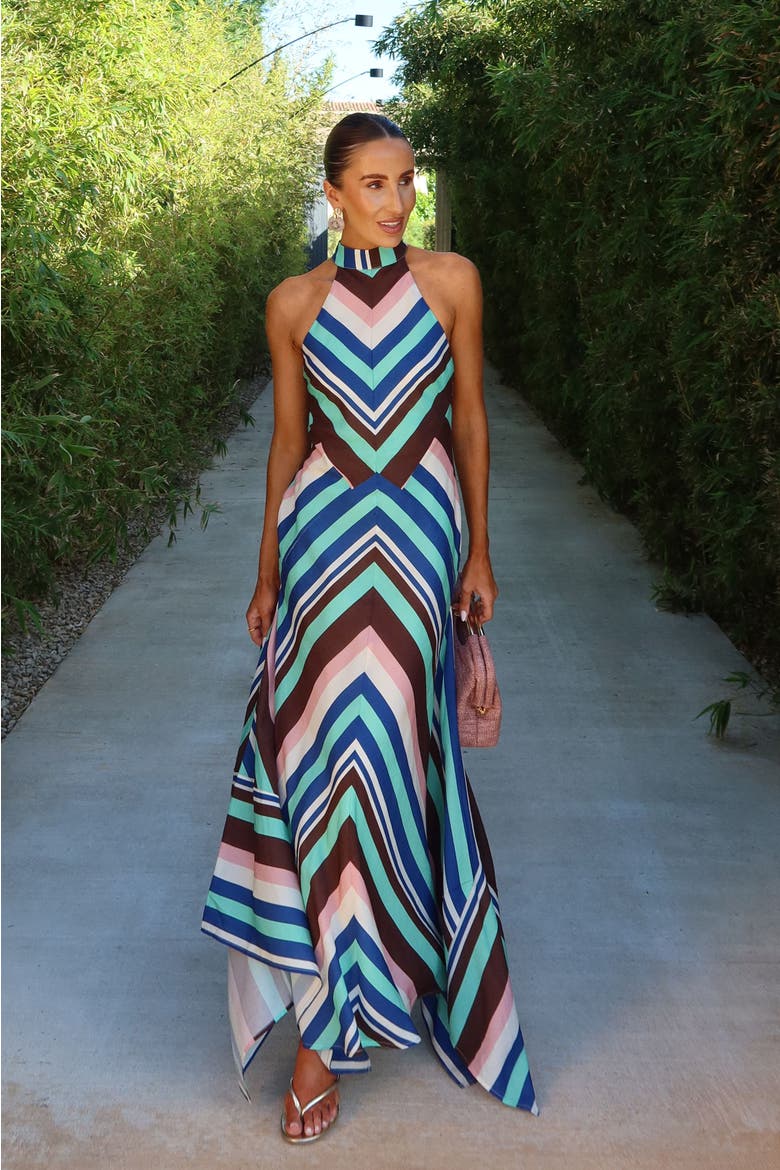 Halter Neck Fit & Flare Maxi Dress, Alternate, color, Stripe