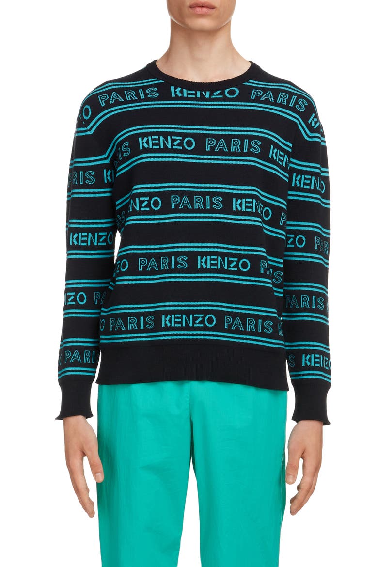 Logo Intarsia Crewneck Sweater, Main, color, BLACK