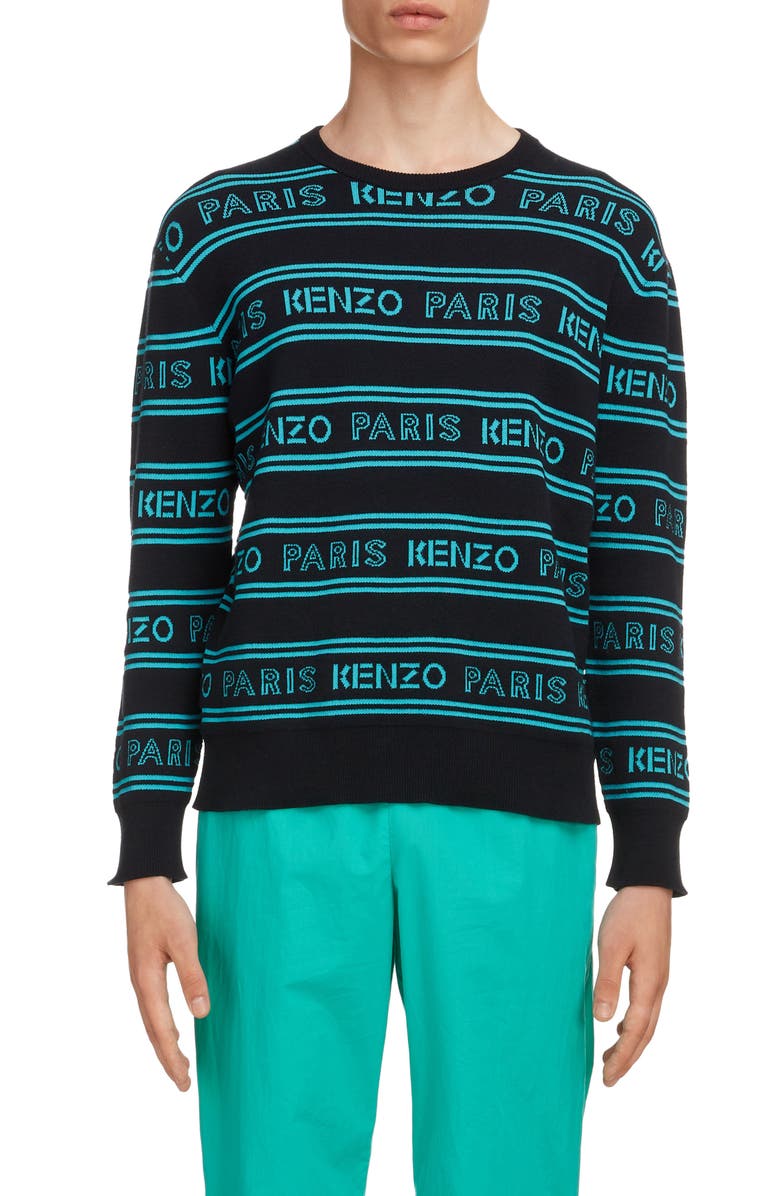 KENZO Logo Intarsia Crewneck Sweater, Main, color, 
