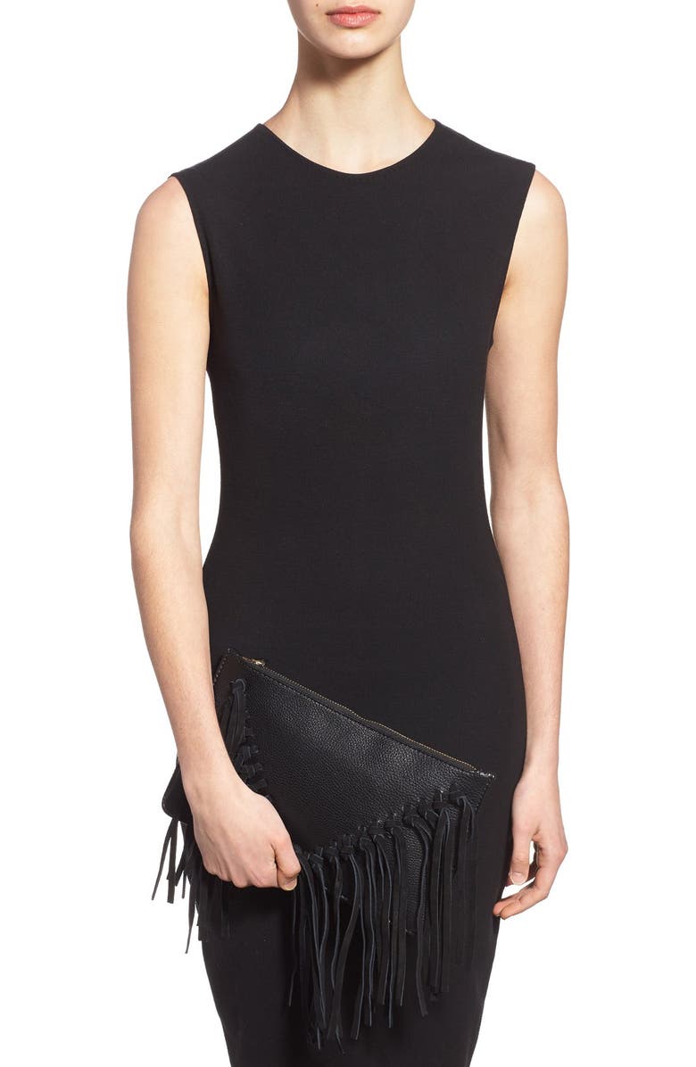 Sole Society Suede Fringe Clutch, Alternate, color,