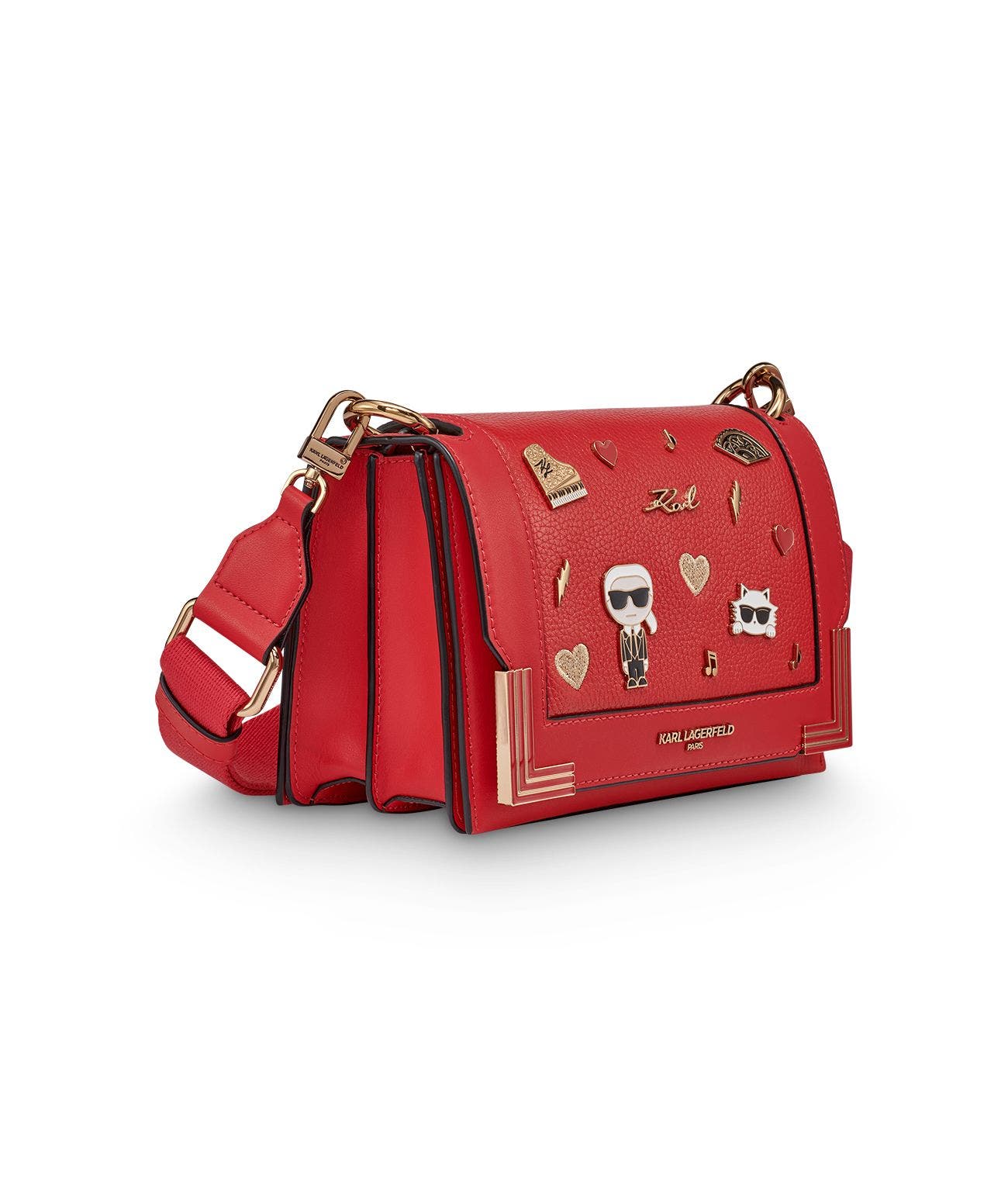 KARL LAGERFELD PARIS Camille Shoulder Bag with Pins, Alternate, color, Admiral Red