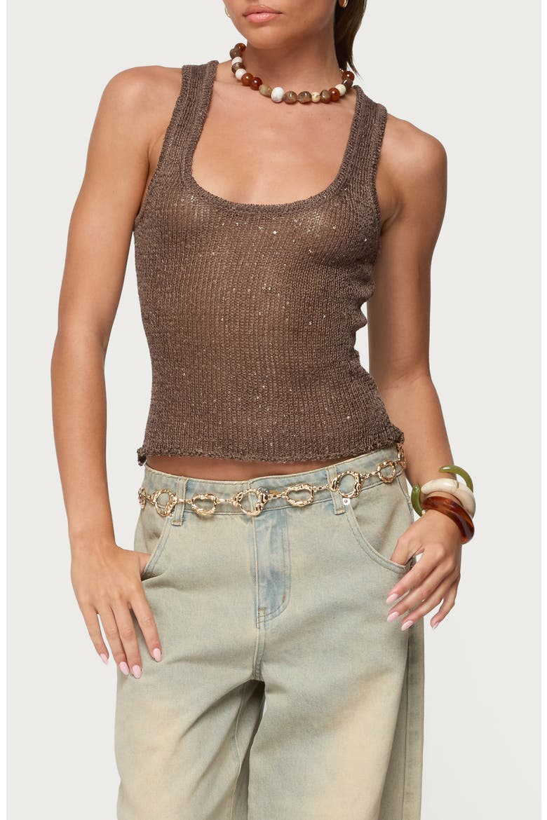 Eleora Sequin Knit Tank, Main, color, BROWN