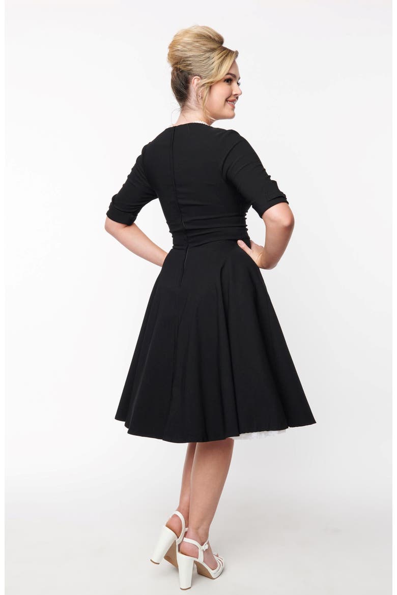 Half Sleeve Surplice Delores Swing Dress, Alternate, color, Black