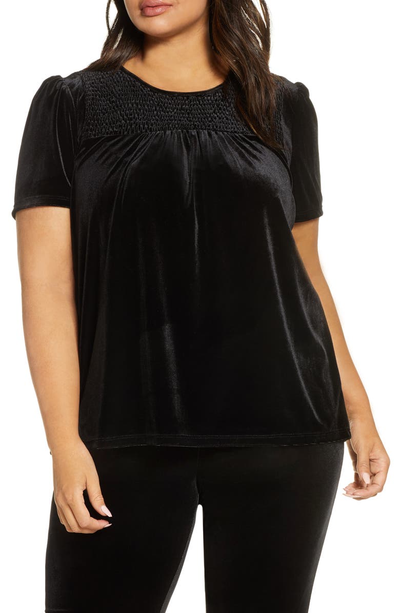 GIBSONLOOK Gibson x Glam The Motherchic Smocked Yoke Velvet Tee, Main, color,