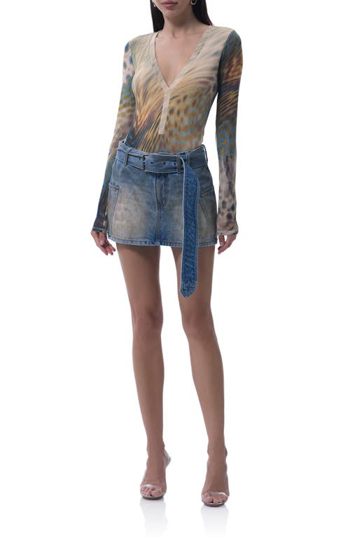 Afrm Harris Printed Mesh Bodysuit In Burgundy