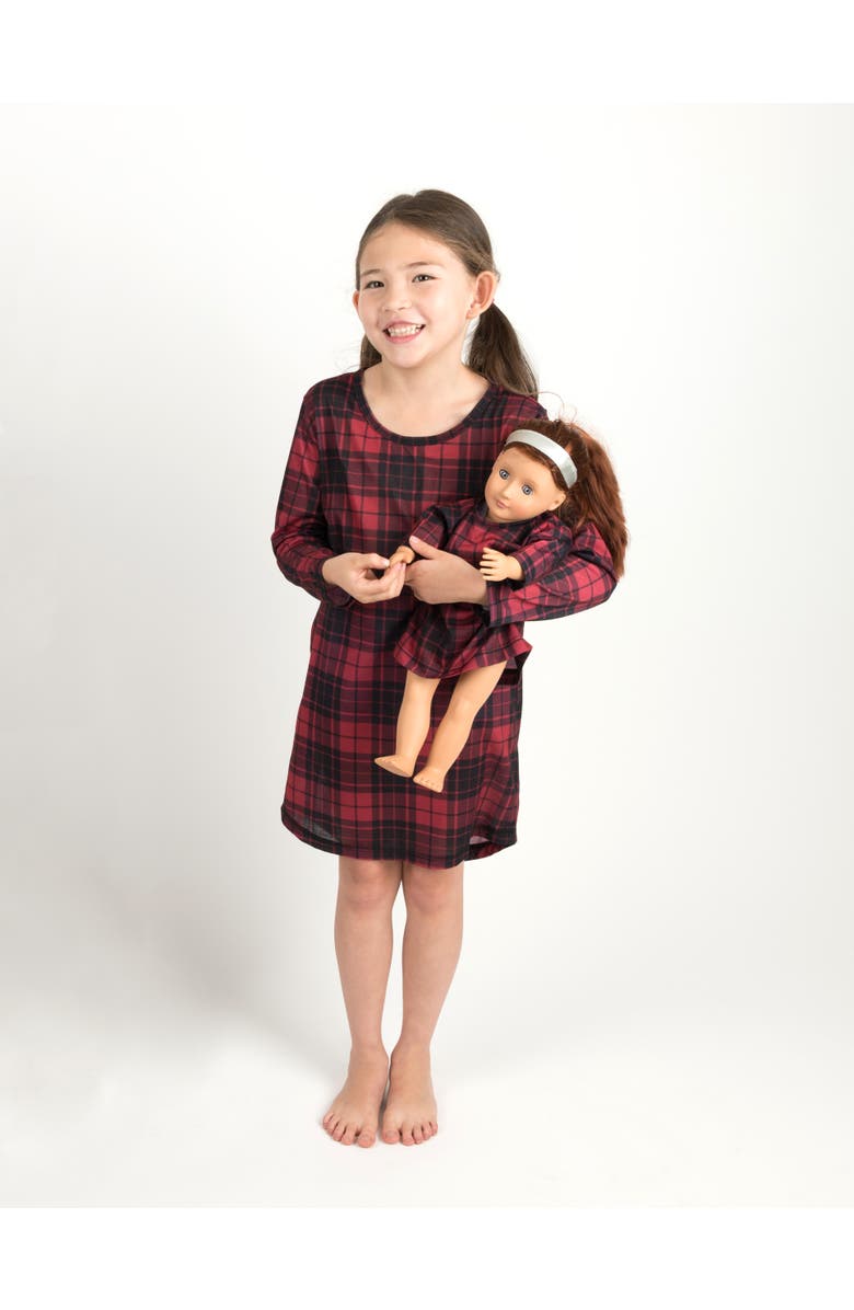 Leveret Girls Long Sleeve Nightgown with Matching Doll Nightgown, Printed Design, Main, color, Plaid Black & Red