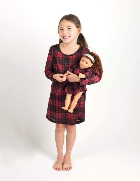 Girls Long Sleeve Nightgown with Matching Doll Nightgown, Printed Design
