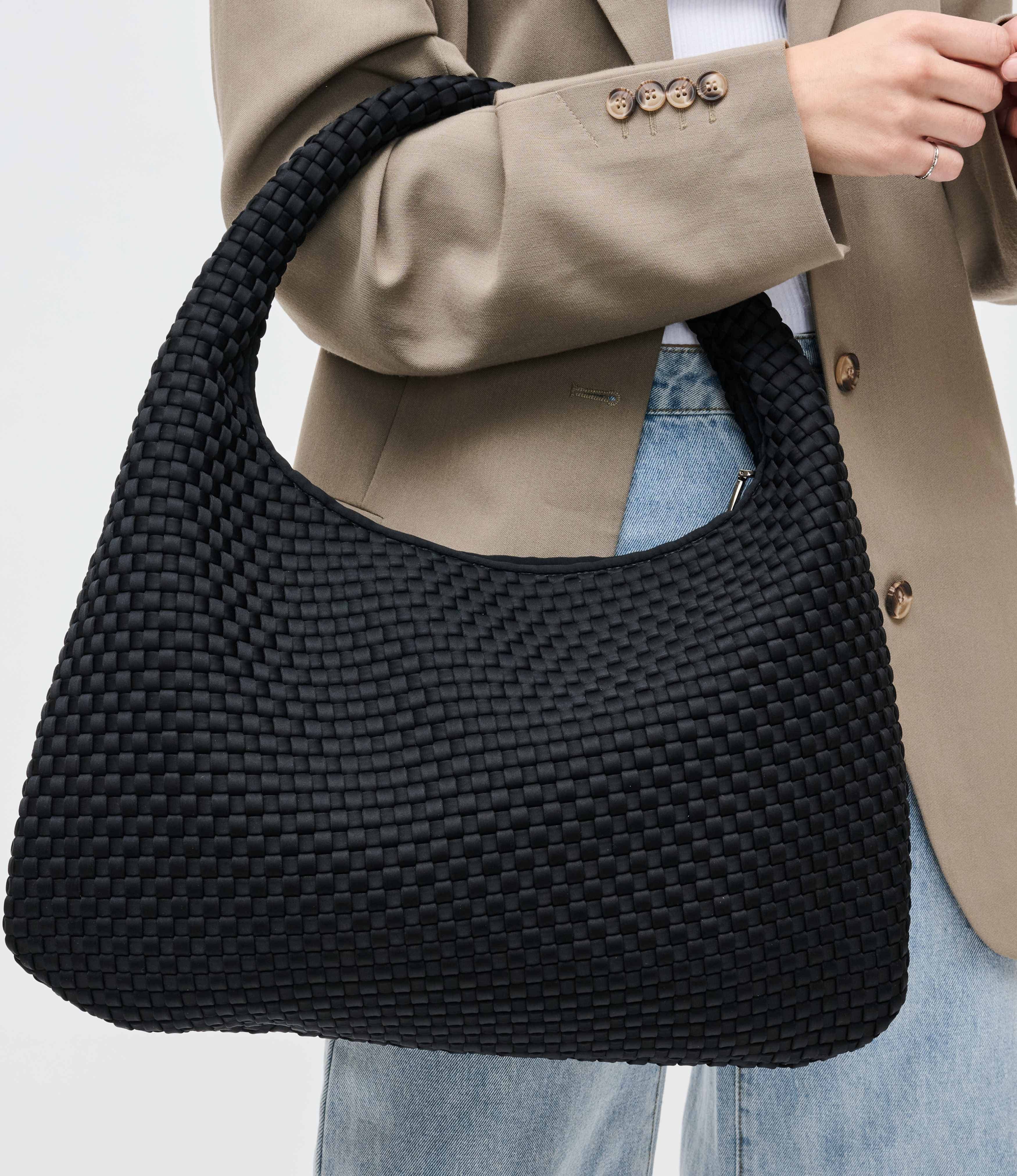 Sol and Selene Dare to Dream - Large Woven Neoprene Hobo Bag, Alternate, color, Black