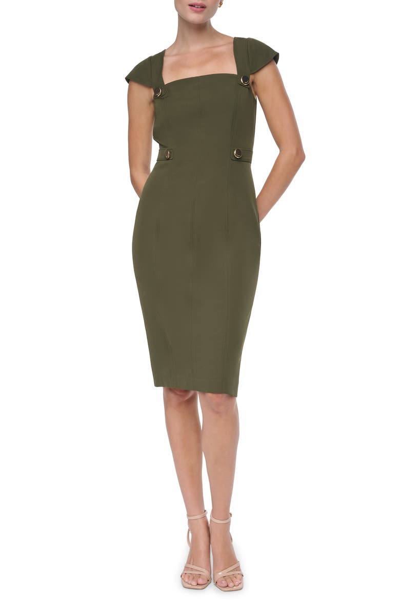 Cap Sleeve Square Neck Midi Sheath Dress, Main, color, HUNTER GREEN