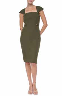 Cap Sleeve Square Neck Midi Sheath Dress