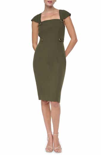 Cap Sleeve Square Neck Midi Sheath Dress