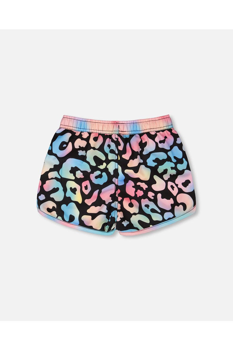 Elastic Waist Drawstring Leopard Swim Shorts, Alternate, color, Black Leopard Print