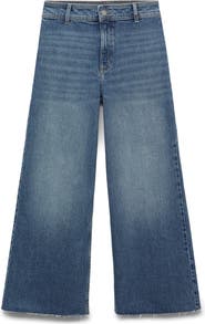 MANGO Catherin Raw Hem High Waist Wide Leg Culotte Jeans