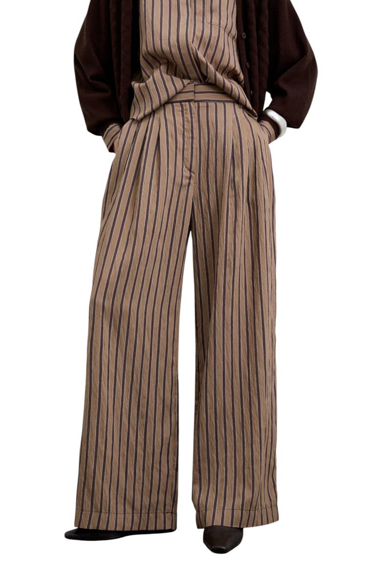 Striped Pleated Trousers, Main, color, Brownstripes