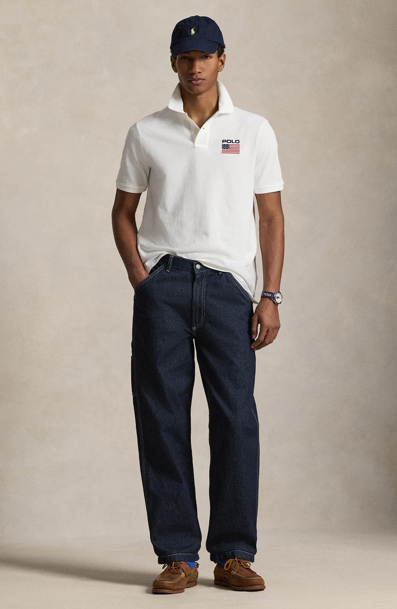 Polo Ralph Lauren Classic Fit Flag Embroidered Piqué Polo, Alternate, color, White