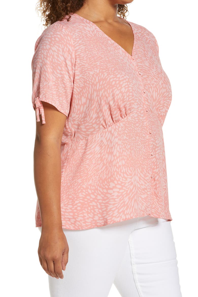Print Tie Sleeve Blouse, Alternate, color, COOL MELON