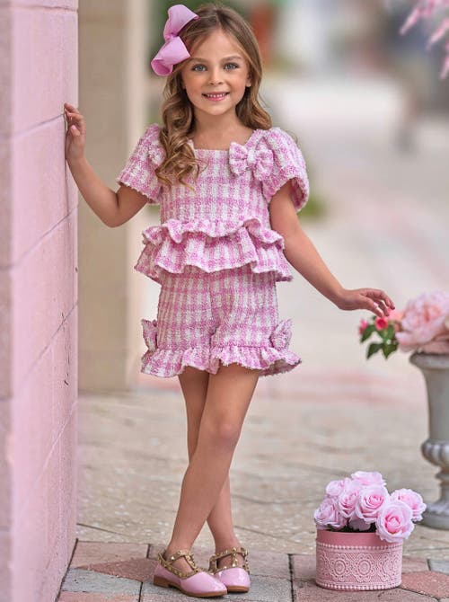 Mia Belle Girls Girls Feast In Fashion Pink Gingham Top And Short Set In Pink